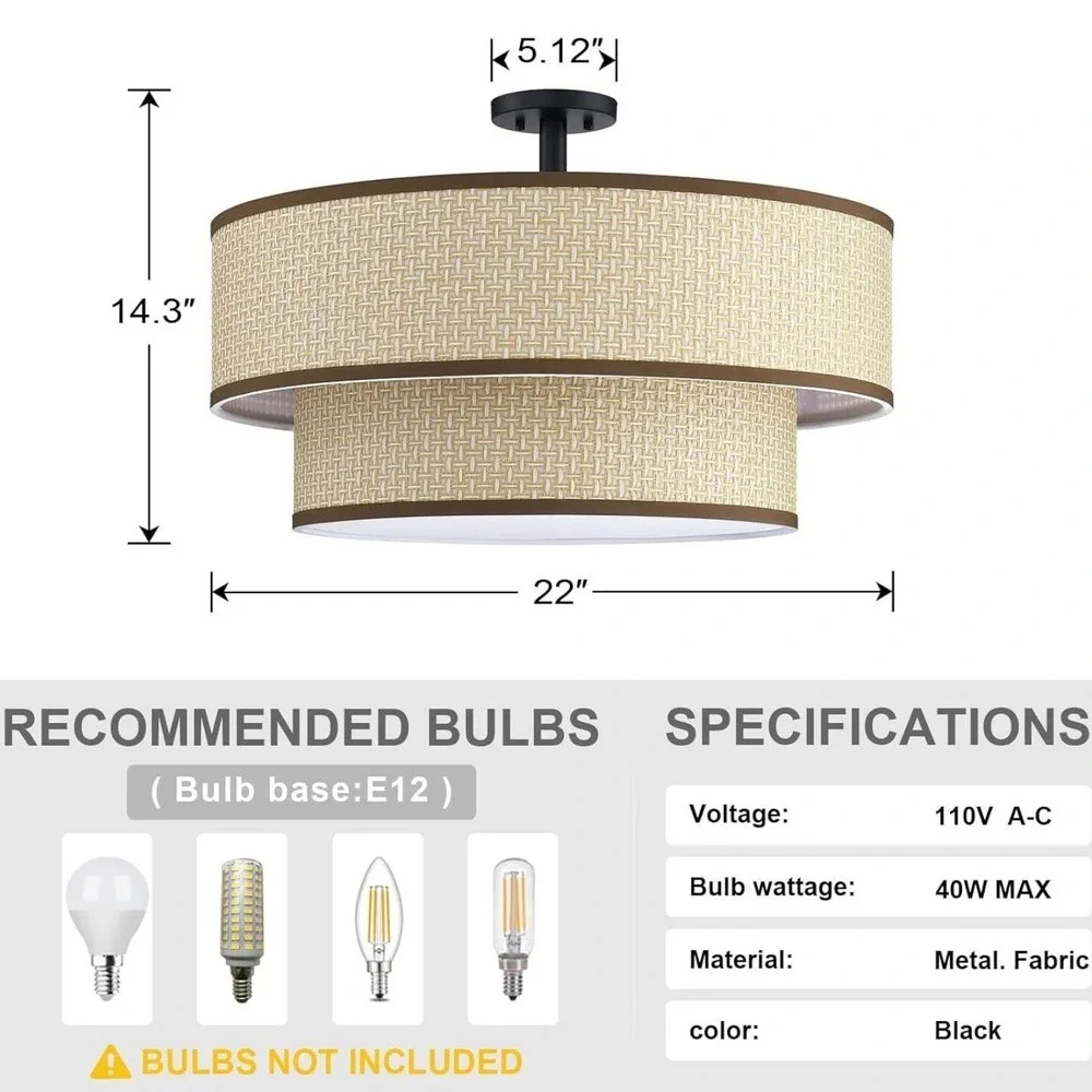 5-Light Semi Flush Mount Drum Ceiling Light Fixture‎ 22